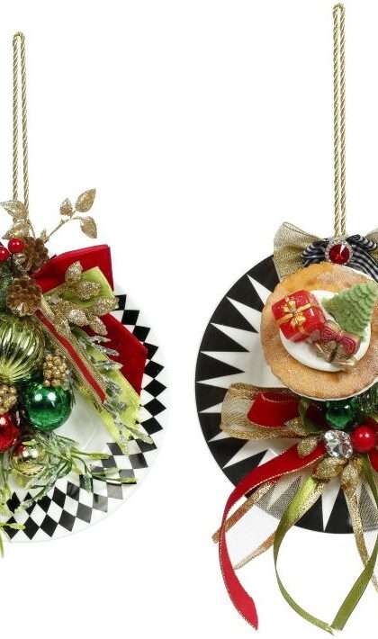 Plate with Cup Ornament, Set of 2-6.5 Inches
